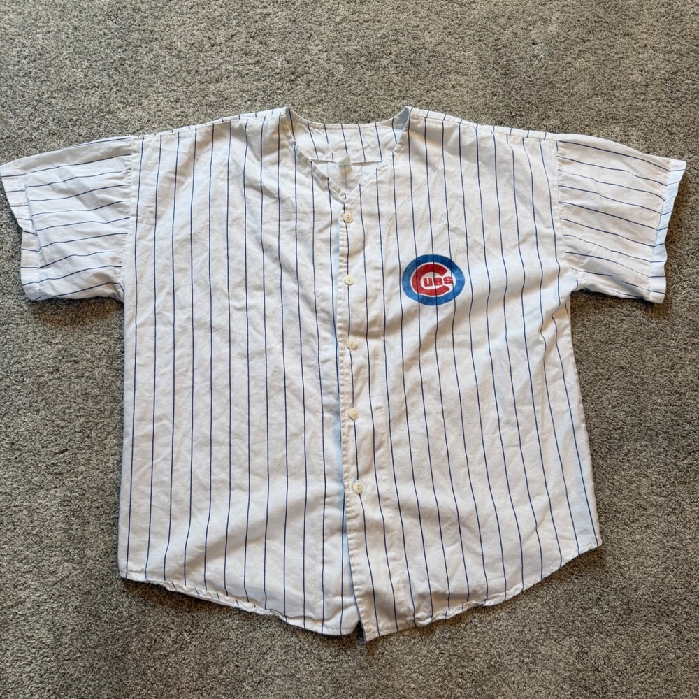 Vintage 80/90s Chicago Cubs Pinstripe Baseball Jersey XL Made in USA Cotton